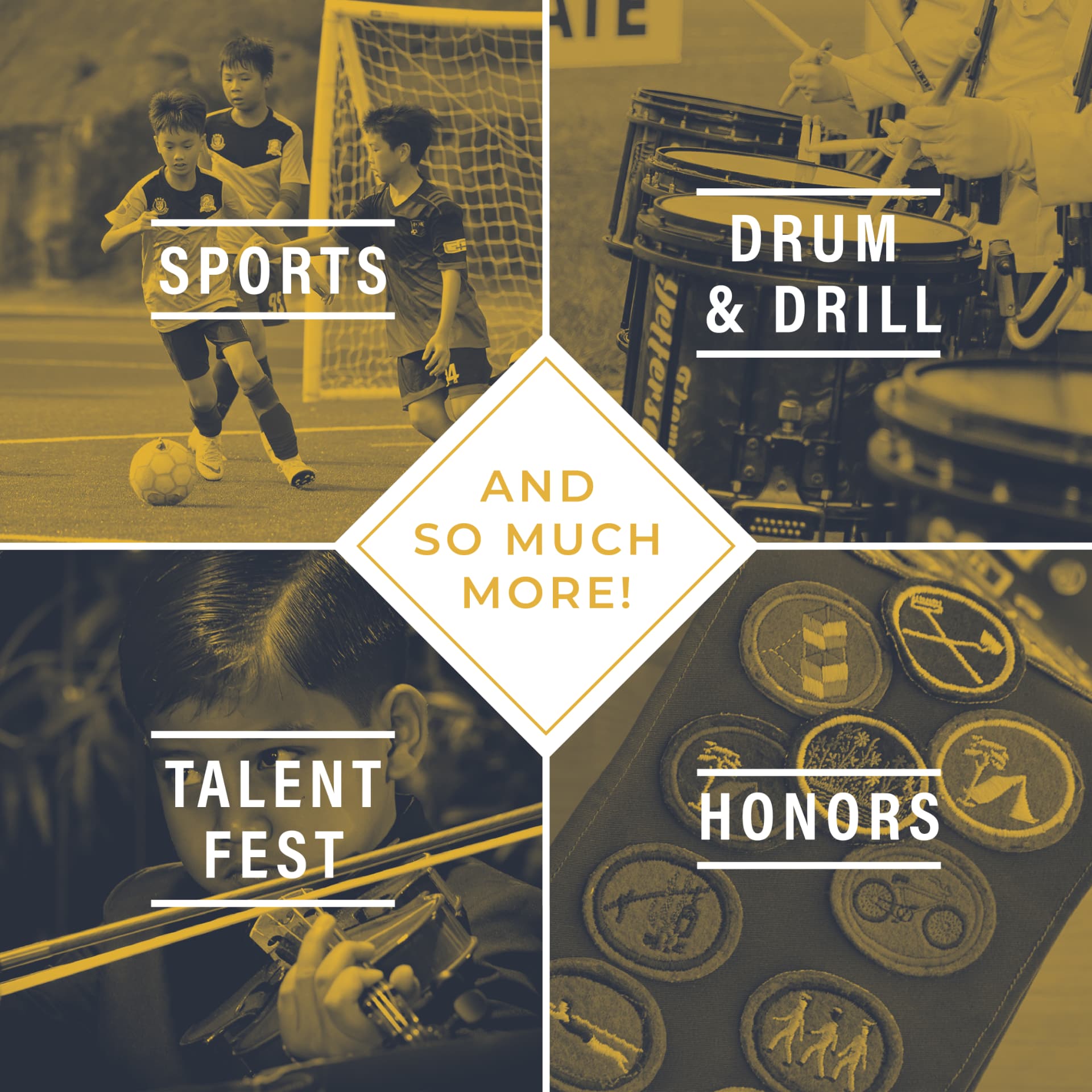 Sports, drum and drill, talent fest and honors